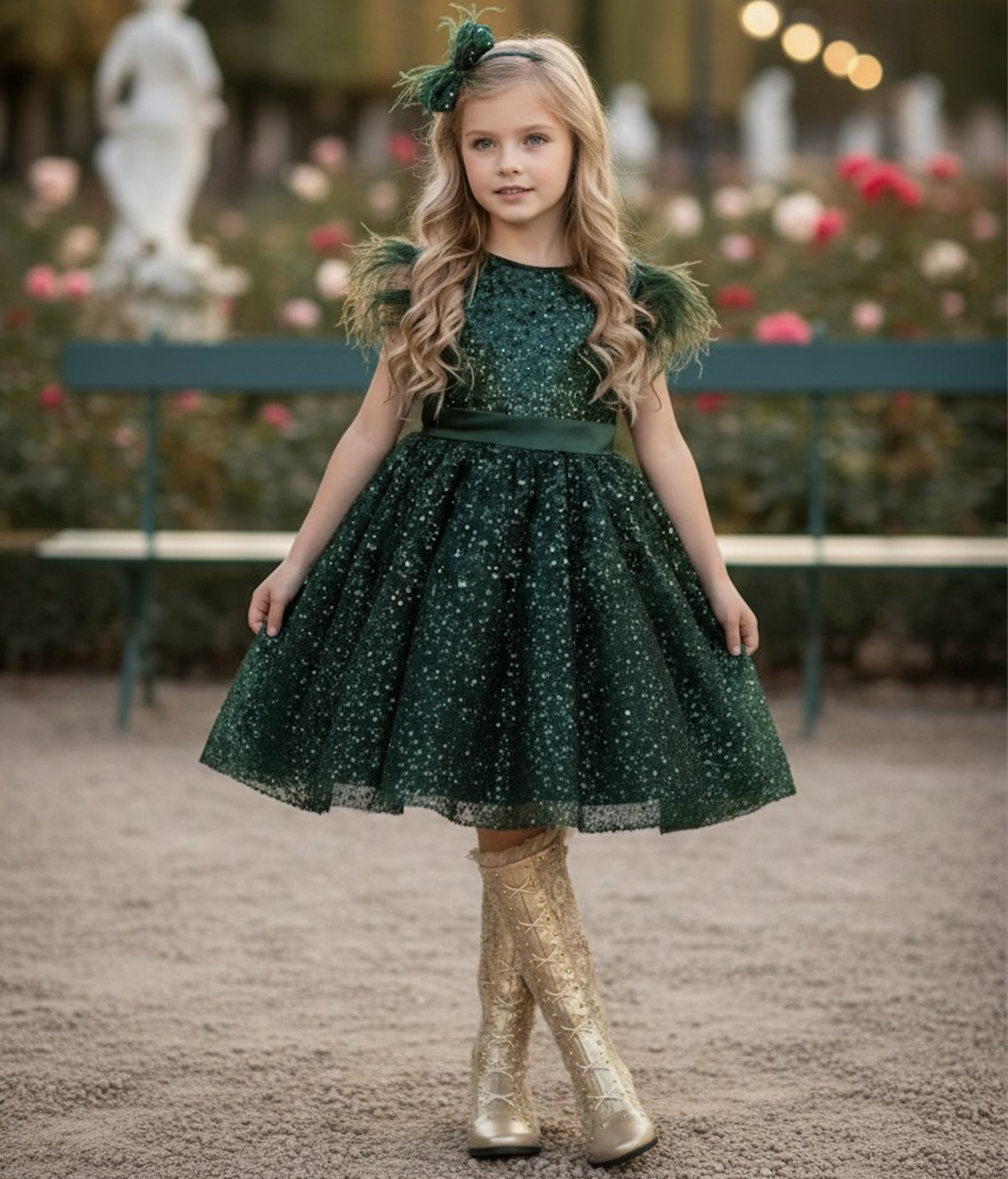ELIANA DRESS & HAIR BOW SET EMERALD