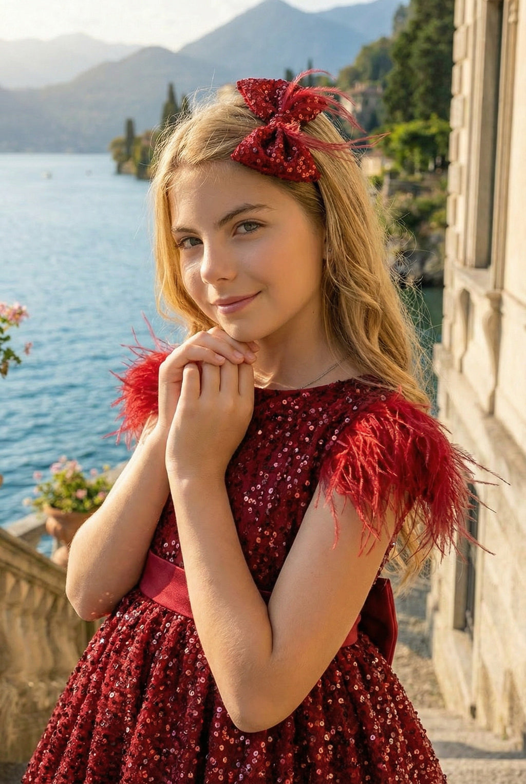 ELIANA DRESS & HAIR BOW SET CRIMSON